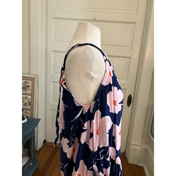 Maxi Dress Junior Sz L Navy Pink Floral Ruffled Maxi prairie cottagecore - Picture 6 of 9